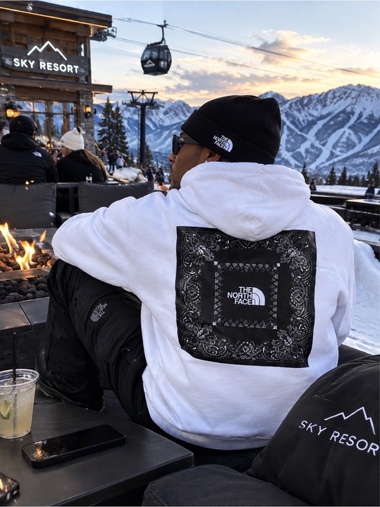 The North Face Other - The North Face White Hoodie with Black Bandana Back Print Panel